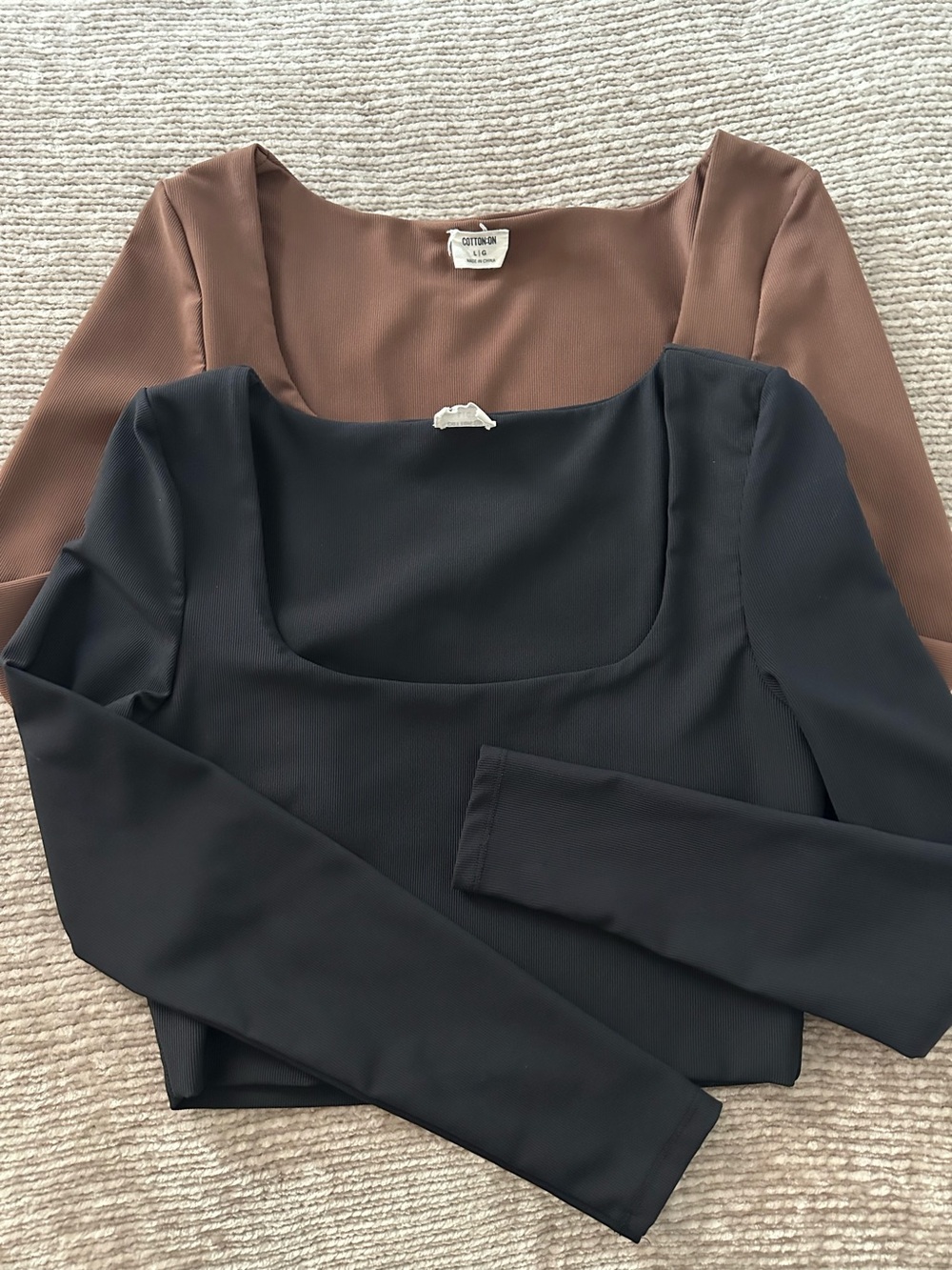 2pk COTTON ON Long Sleeve Stretch Crop Top, size L